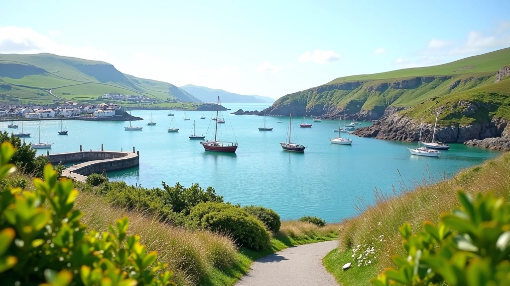 Scenic harbour view of Bantry Bay with sailboats and coastal hills